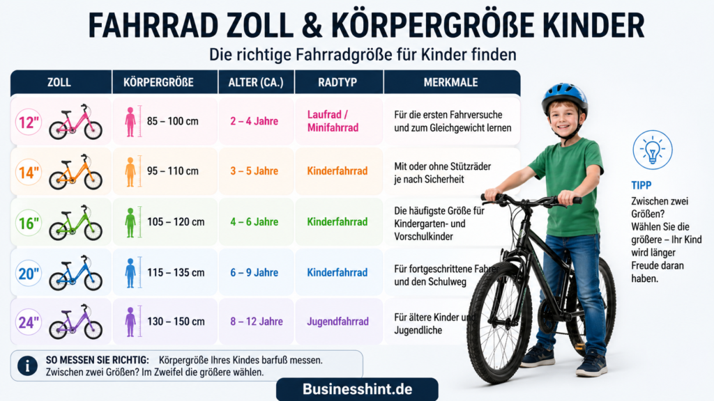fahrrad zoll körpergröße kinder